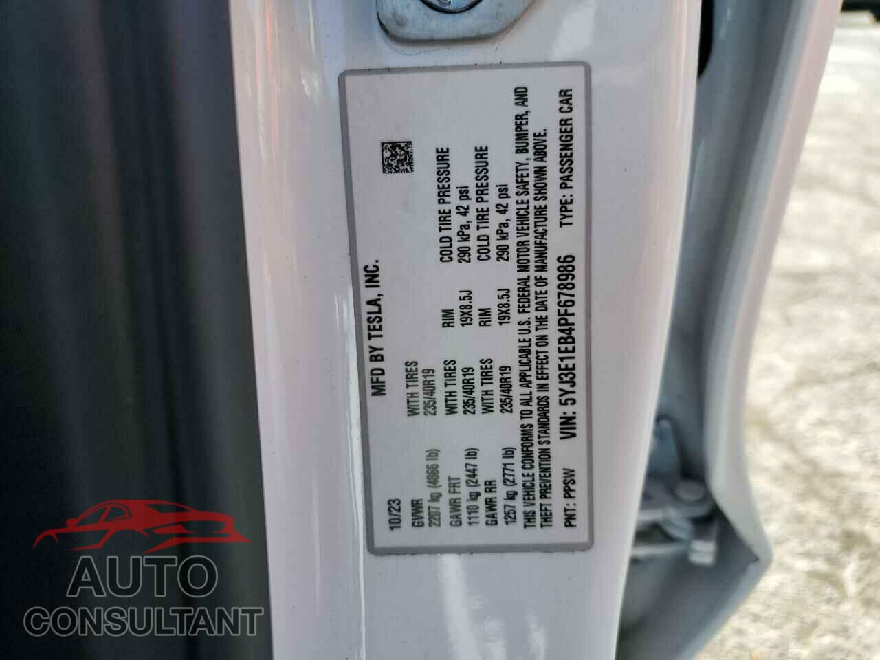 TESLA MODEL 3 2023 - 5YJ3E1EB4PF678986
