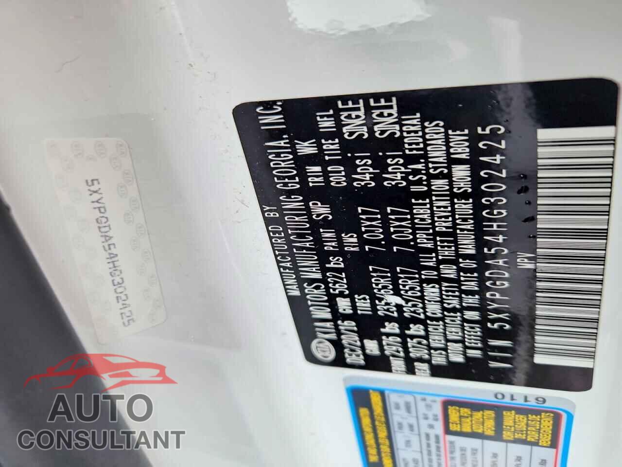 KIA SORENTO 2017 - 5XYPGDA54HG302425