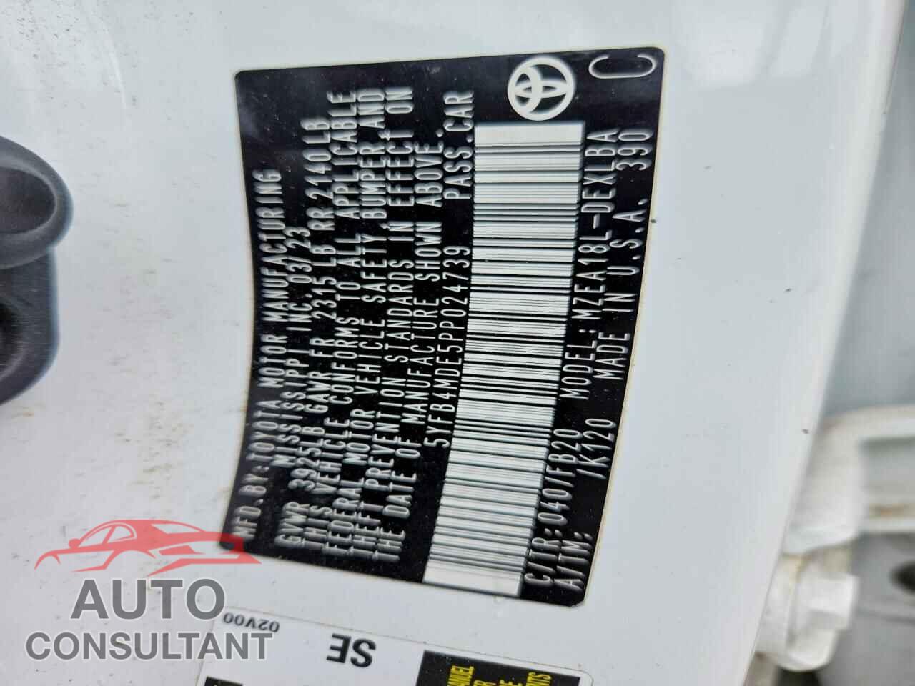 TOYOTA COROLLA 2023 - 5YFB4MDE5PP024739
