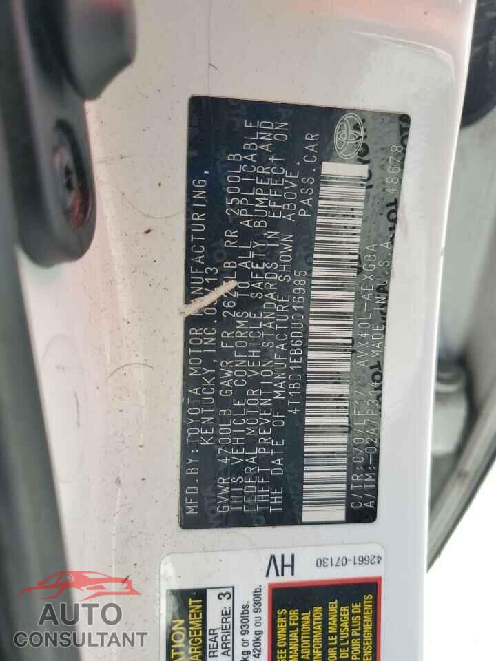TOYOTA AVALON 2013 - 4T1BD1EB6DU016985