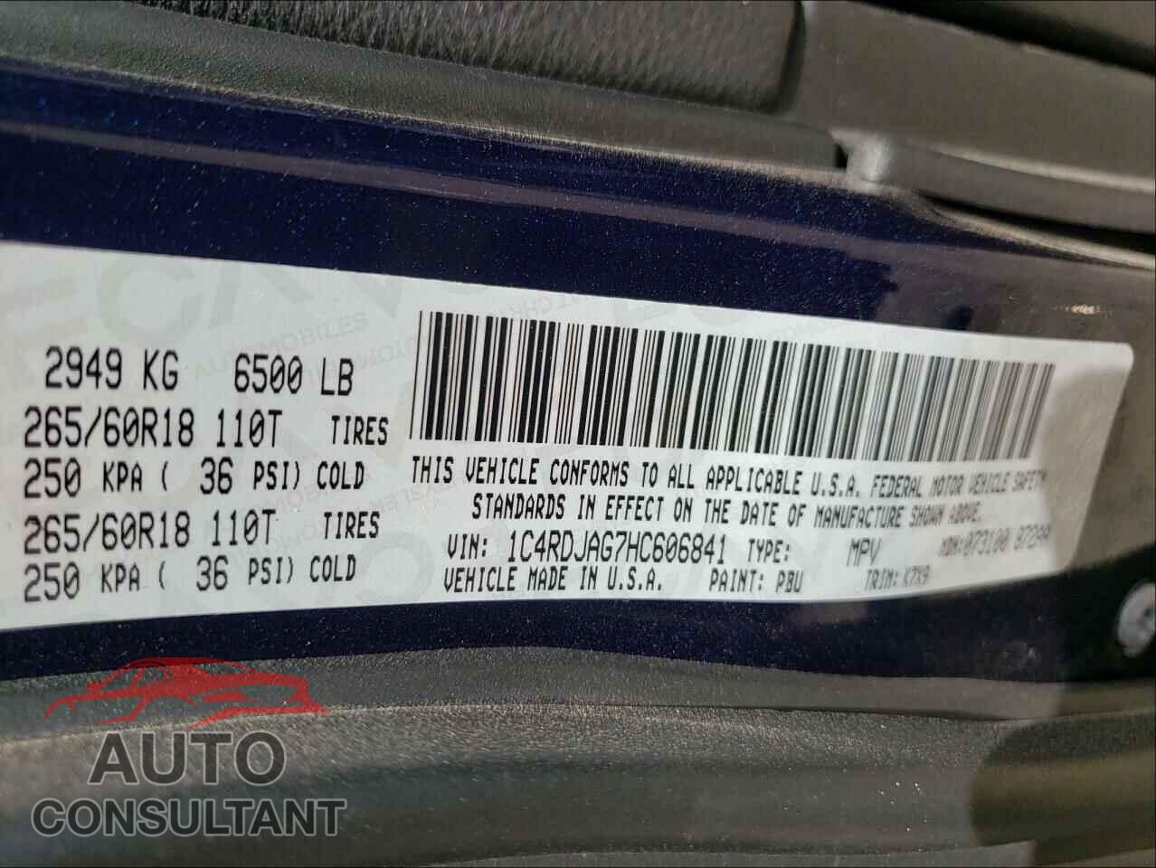 DODGE DURANGO 2017 - 1C4RDJAG7HC606841