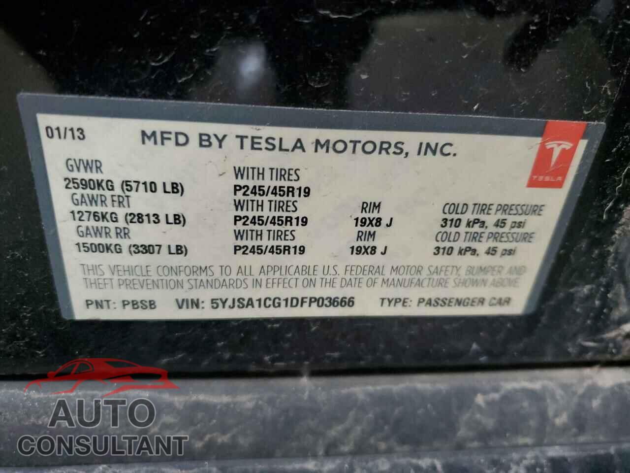 TESLA MODEL S 2013 - 5YJSA1CG1DFP03666