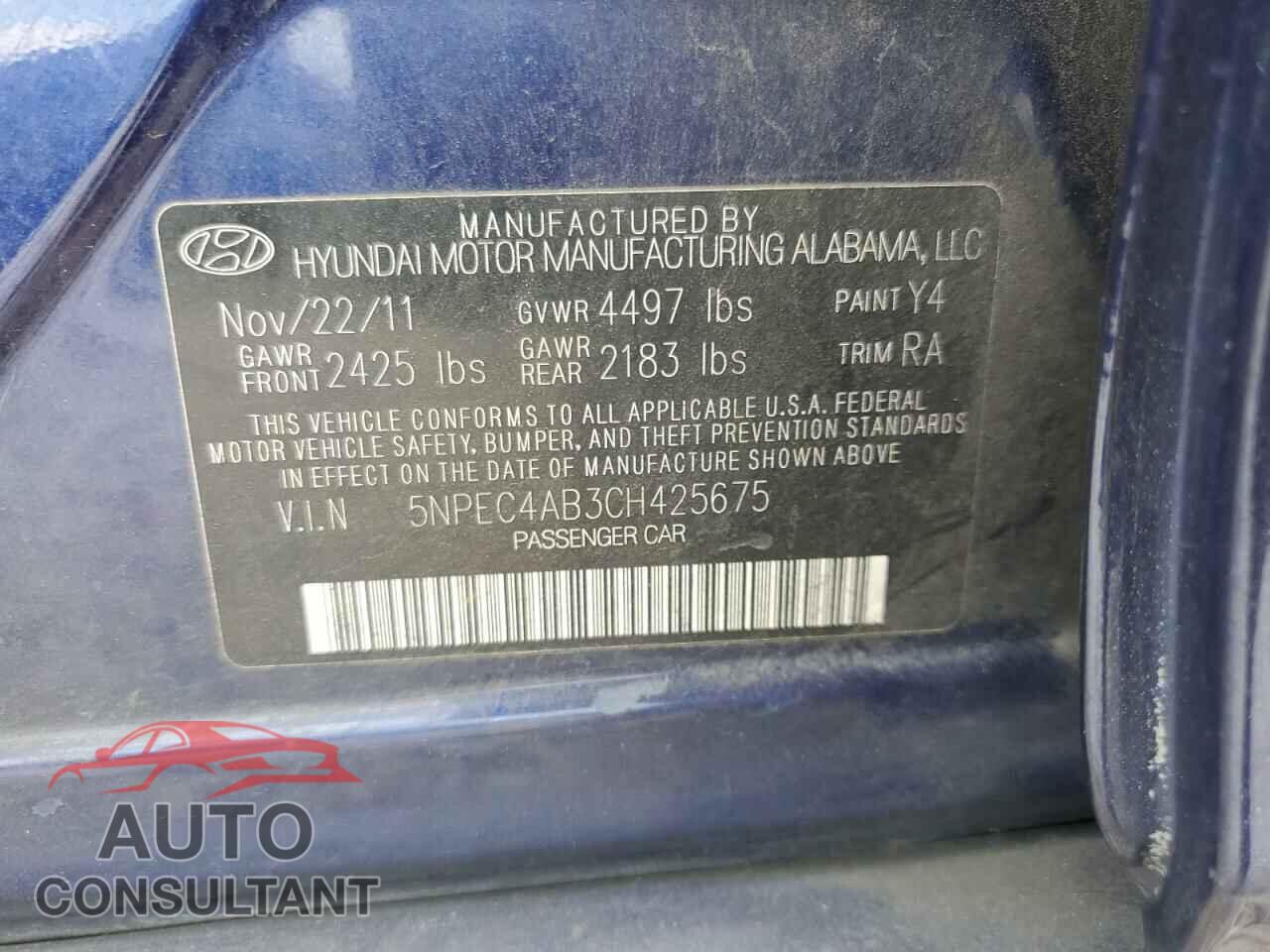 HYUNDAI SONATA 2012 - 5NPEC4AB3CH425675