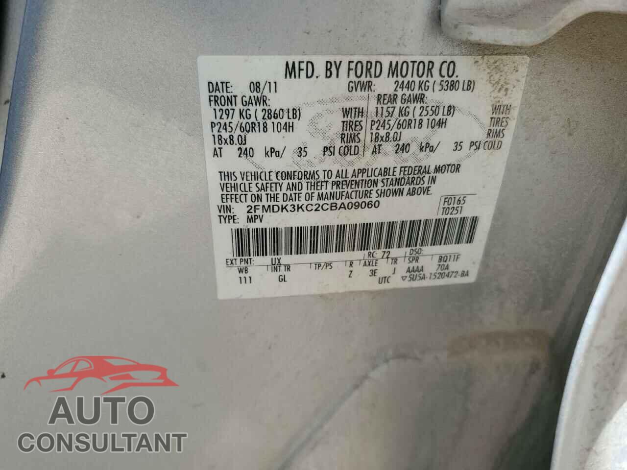 FORD EDGE 2012 - 2FMDK3KC2CBA09060