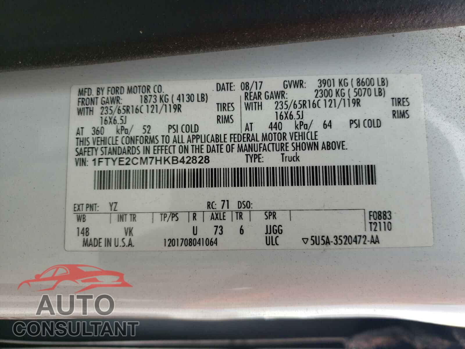 FORD TRANSIT CO 2017 - 1FTYE2CM7HKB42828