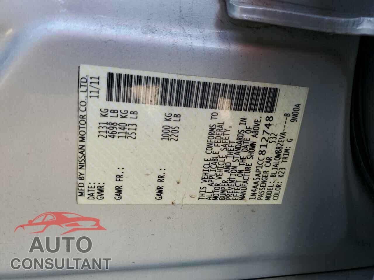 NISSAN MAXIMA 2012 - 1N4AA5AP1CC812748