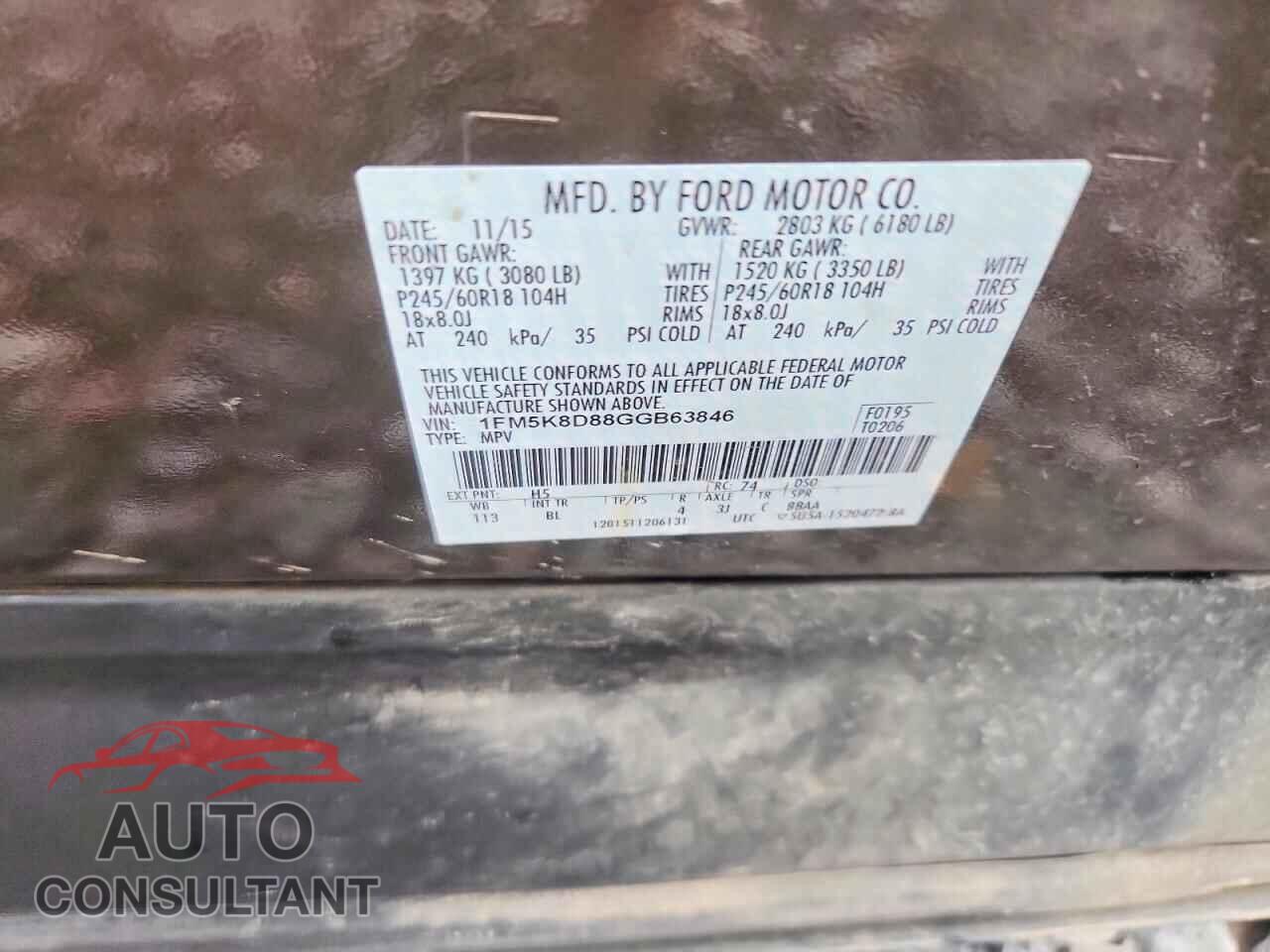 FORD EXPLORER 2016 - 1FM5K8D88GGB63846