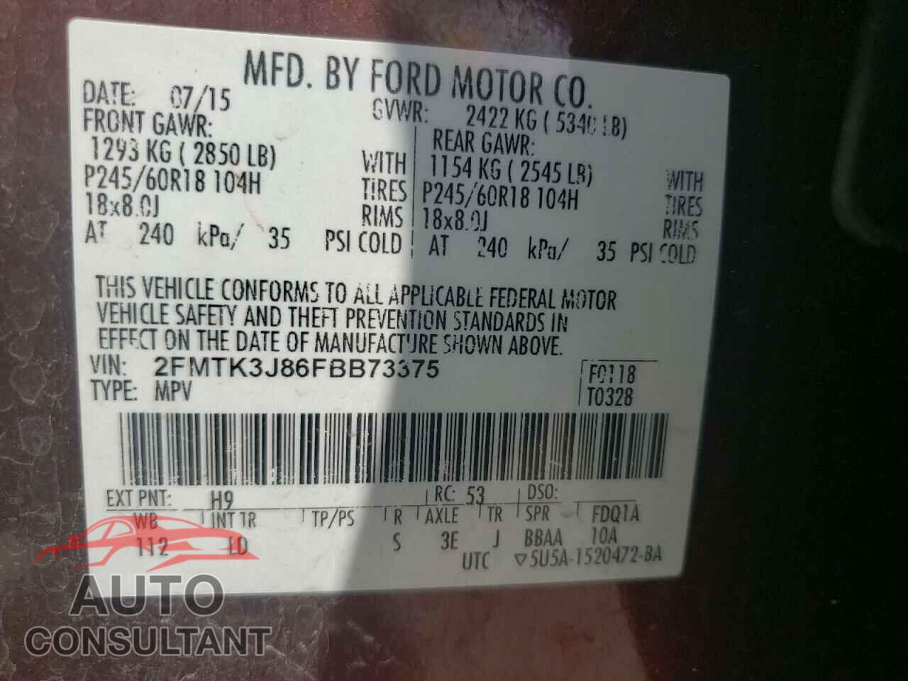 FORD EDGE 2015 - 2FMTK3J86FBB73375