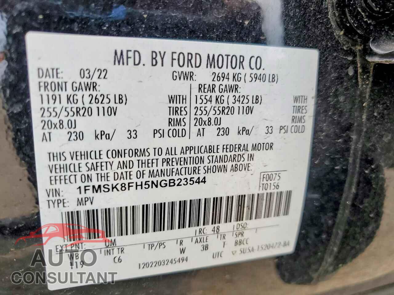 FORD EXPLORER 2022 - 1FMSK8FH5NGB23544