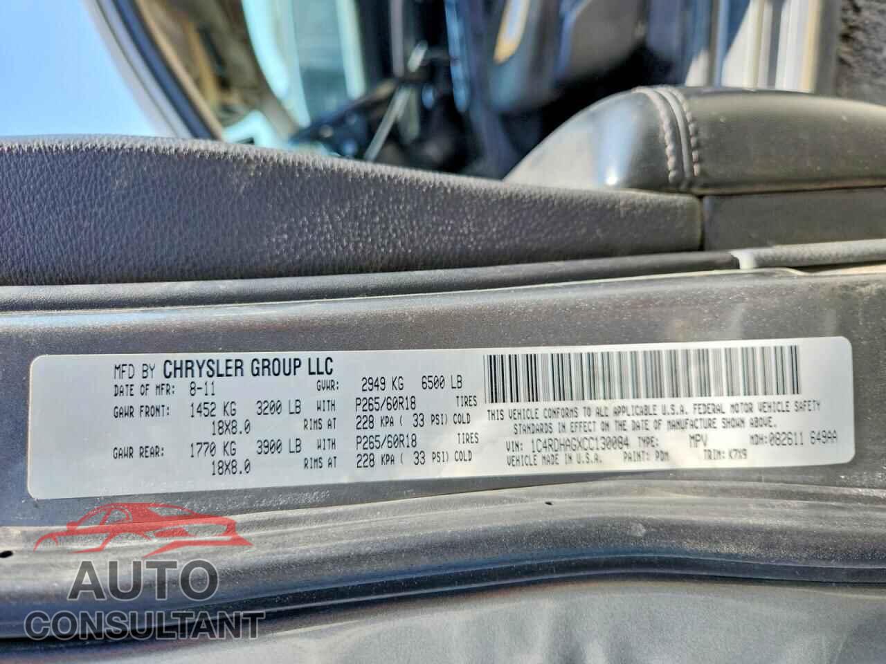 DODGE DURANGO 2012 - 1C4RDHAGXCC130084