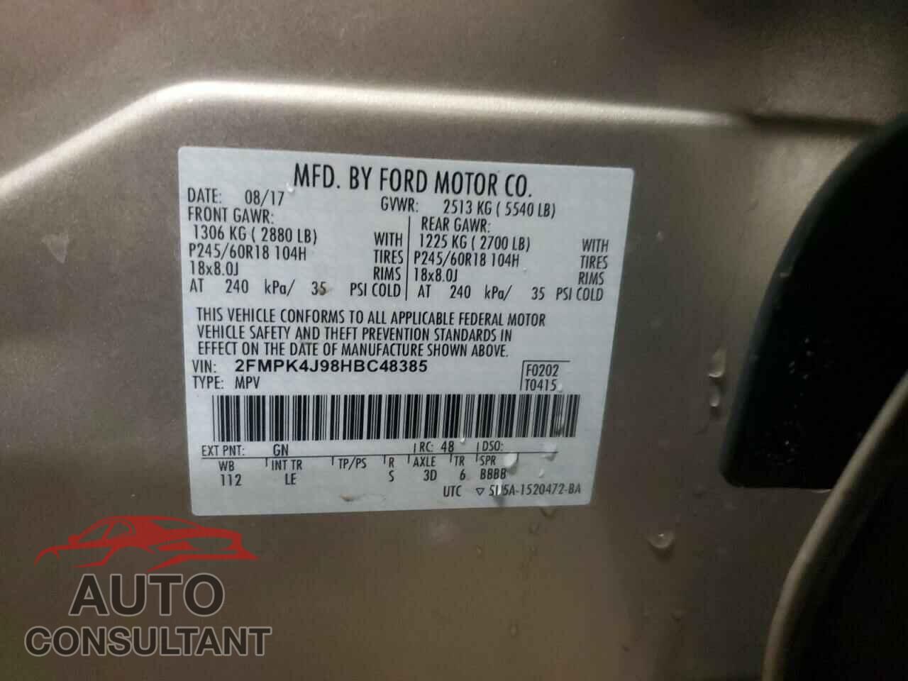 FORD EDGE 2017 - 2FMPK4J98HBC48385