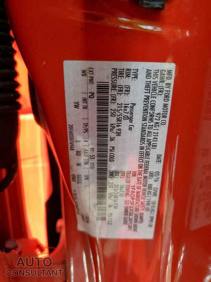 FORD FOCUS 2016 - 1FADP3F2XGL301381