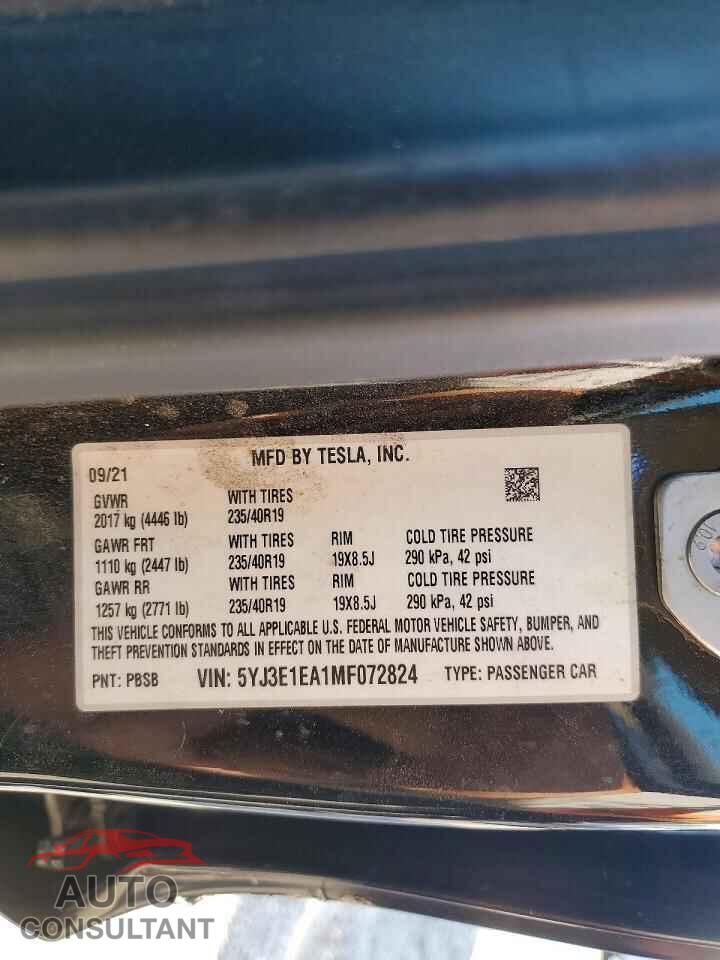 TESLA MODEL 3 2021 - 5YJ3E1EA1MF072824