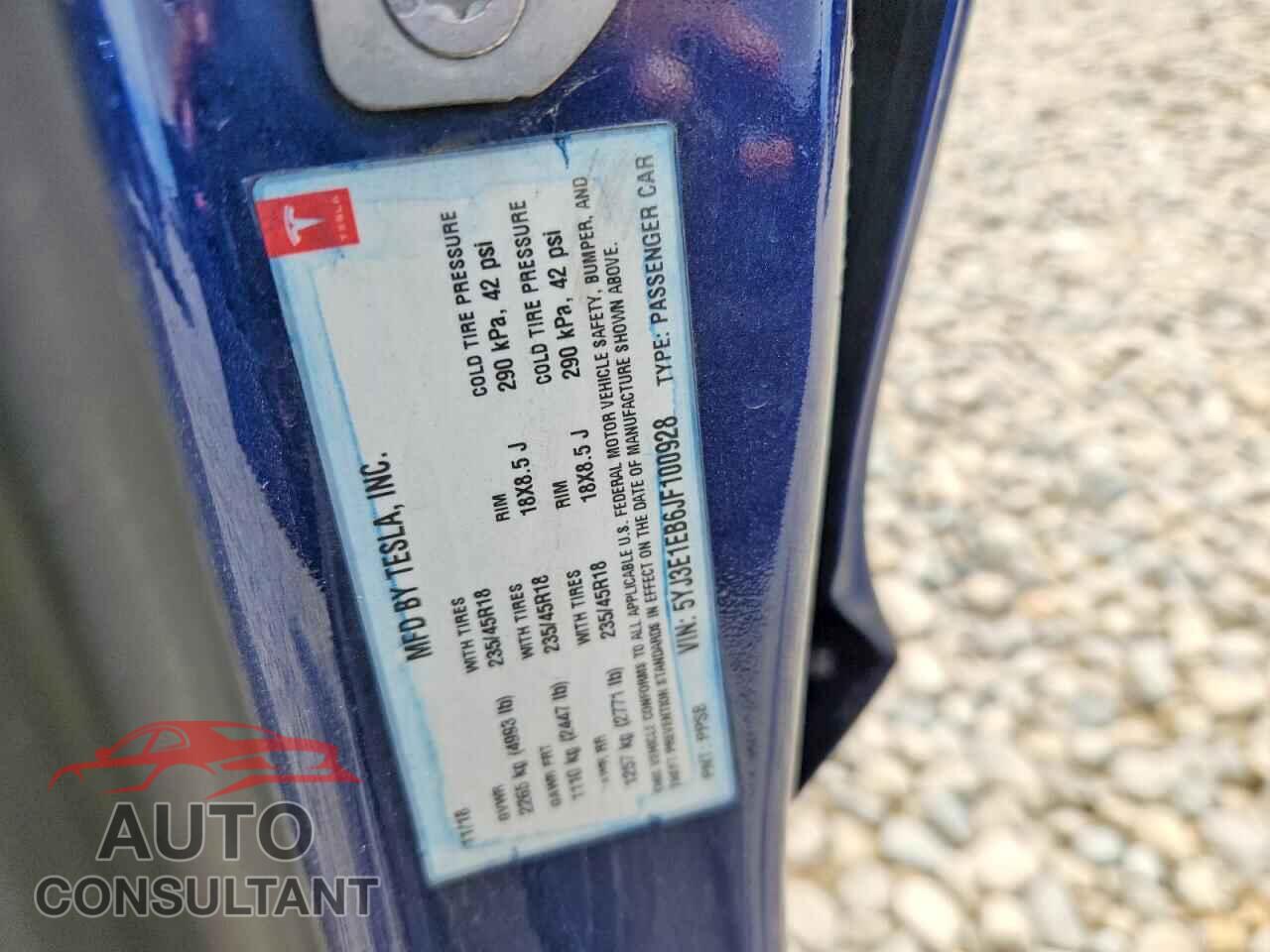 TESLA MODEL 3 2018 - 5YJ3E1EB6JF100928
