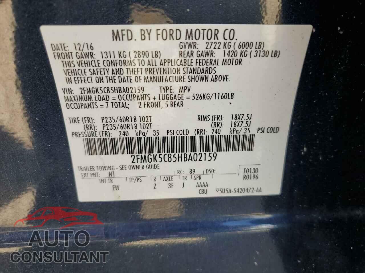 FORD FLEX 2017 - 2FMGK5C85HBA02159