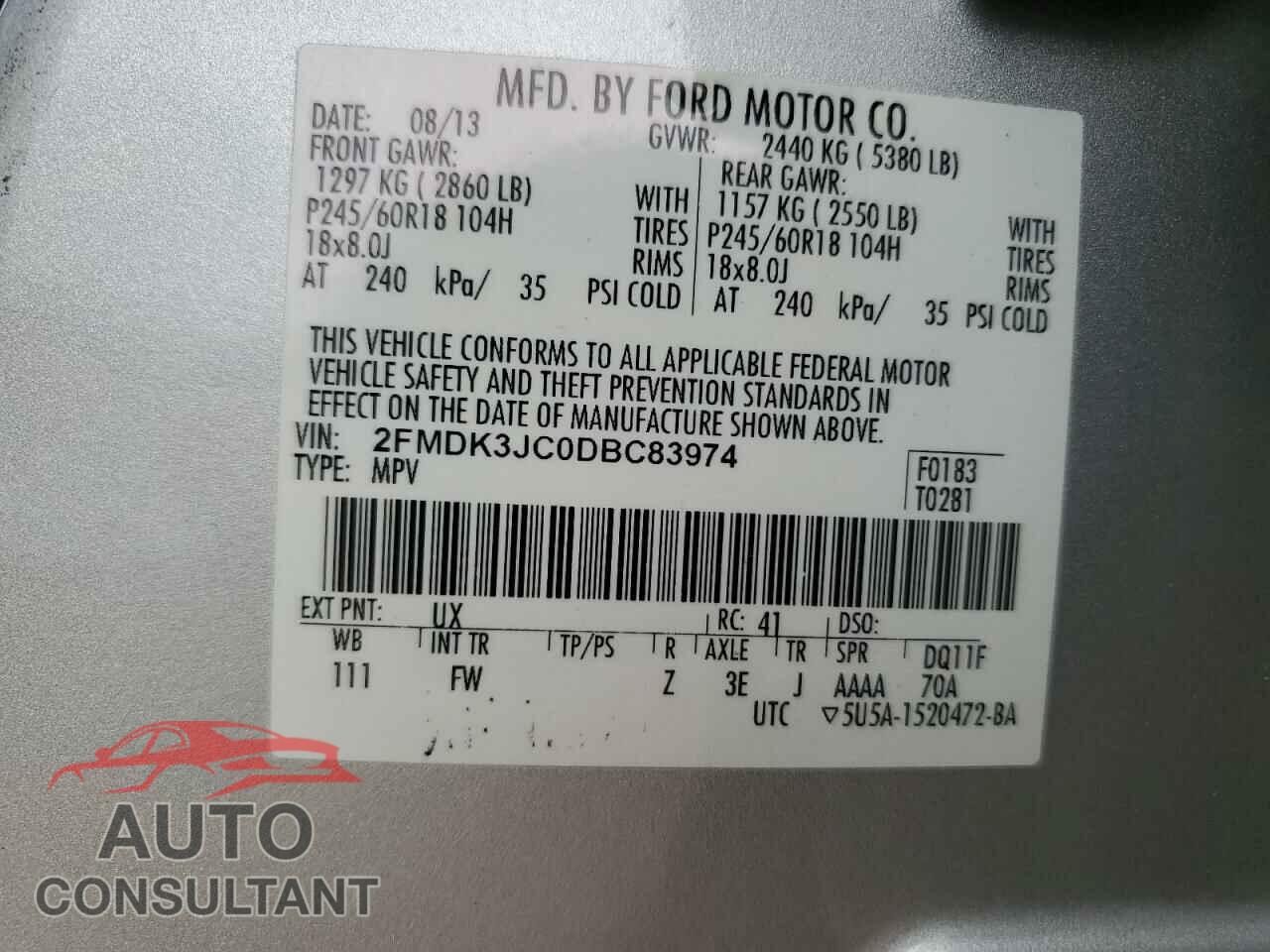 FORD EDGE 2013 - 2FMDK3JC0DBC83974