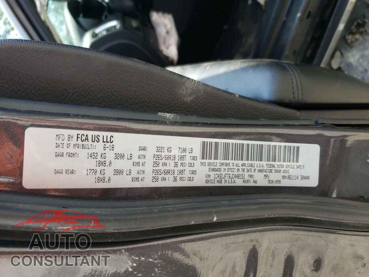 DODGE DURANGO 2018 - 1C4SDJFT6JC448151