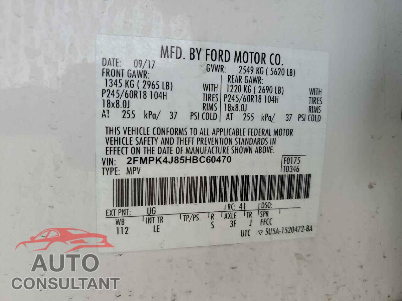 FORD EDGE 2017 - 2FMPK4J85HBC60470