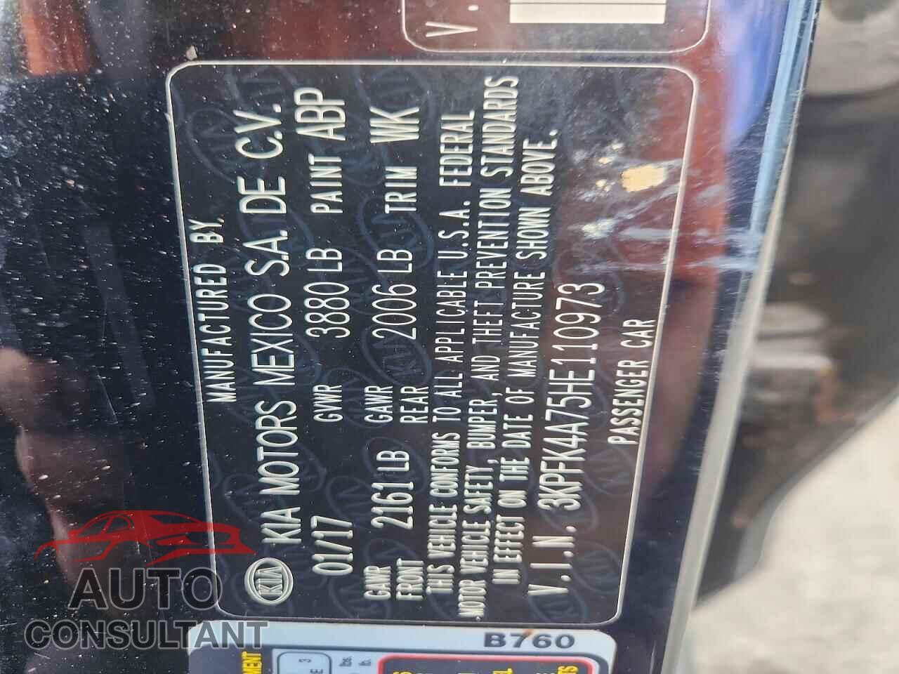 KIA FORTE 2017 - 3KPFK4A75HE110973