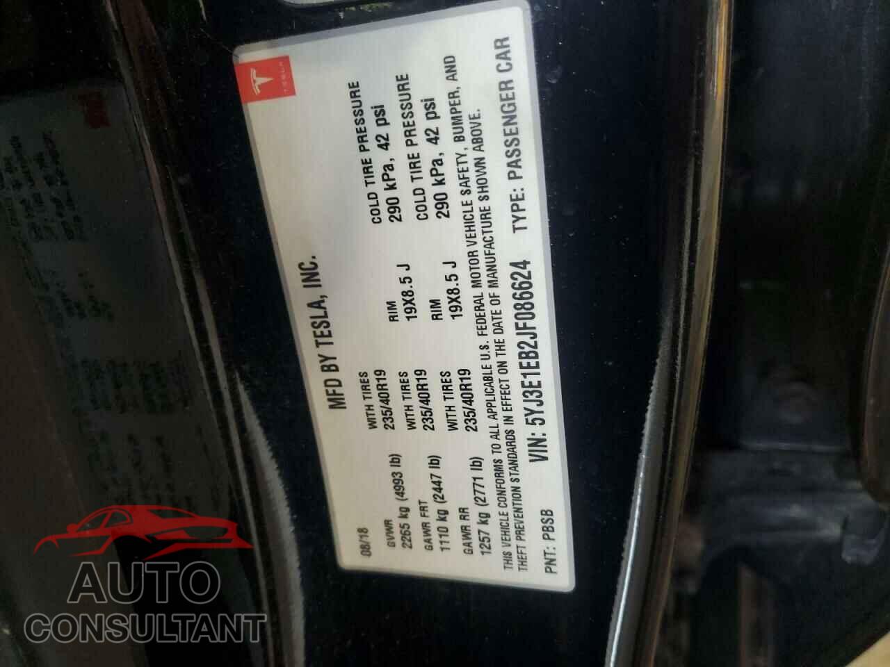 TESLA MODEL 3 2018 - 5YJ3E1EB2JF086624
