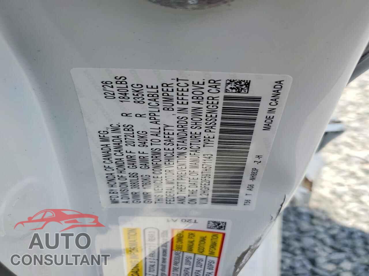 HONDA CIVIC 2026 - 2HGFE2F59TH571143