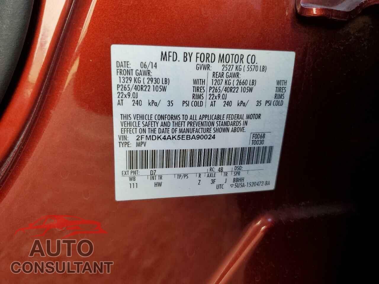 FORD EDGE 2014 - 2FMDK4AK5EBA90024