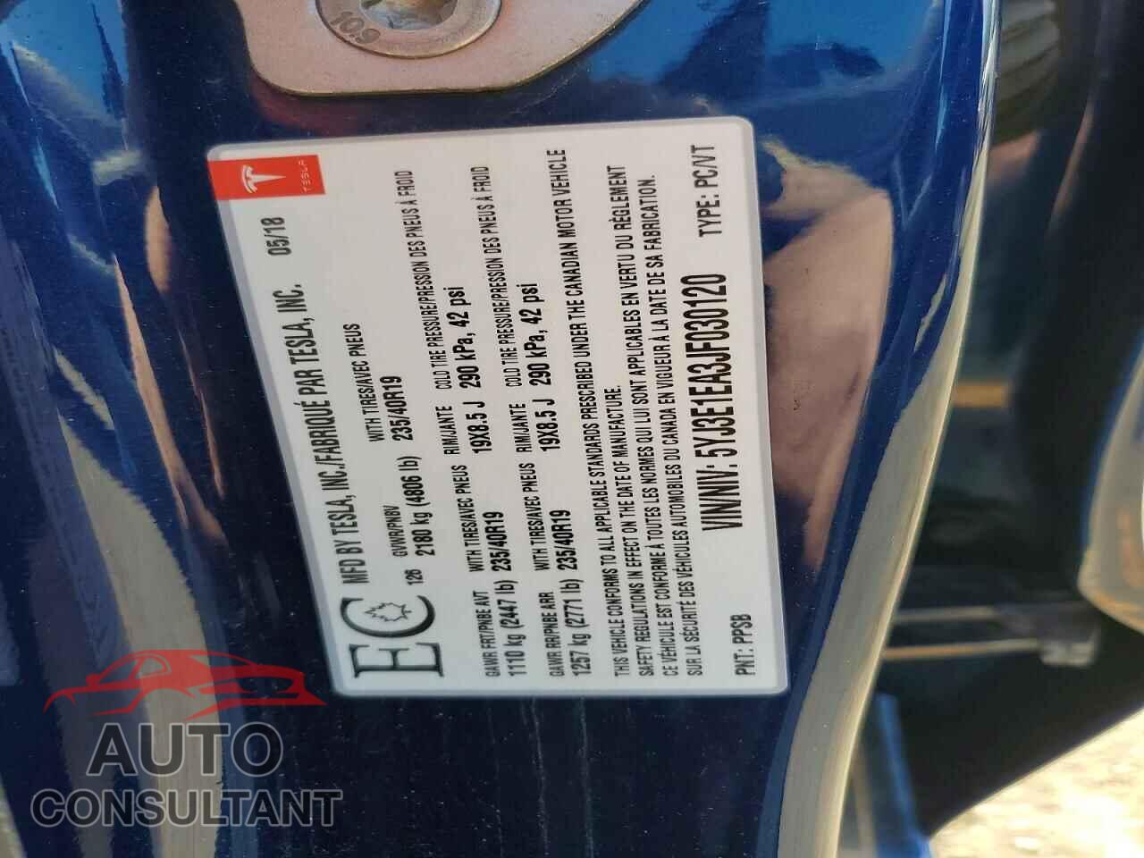 TESLA MODEL 3 2018 - 5YJ3E1EA3JF030120