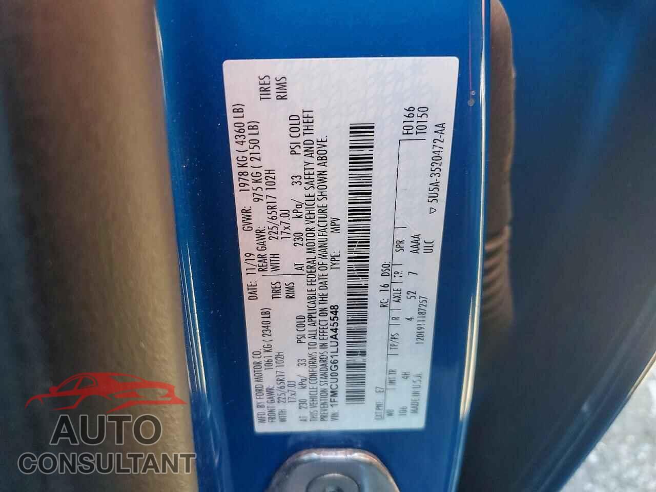 FORD ESCAPE 2020 - 1FMCU0G61LUA45548