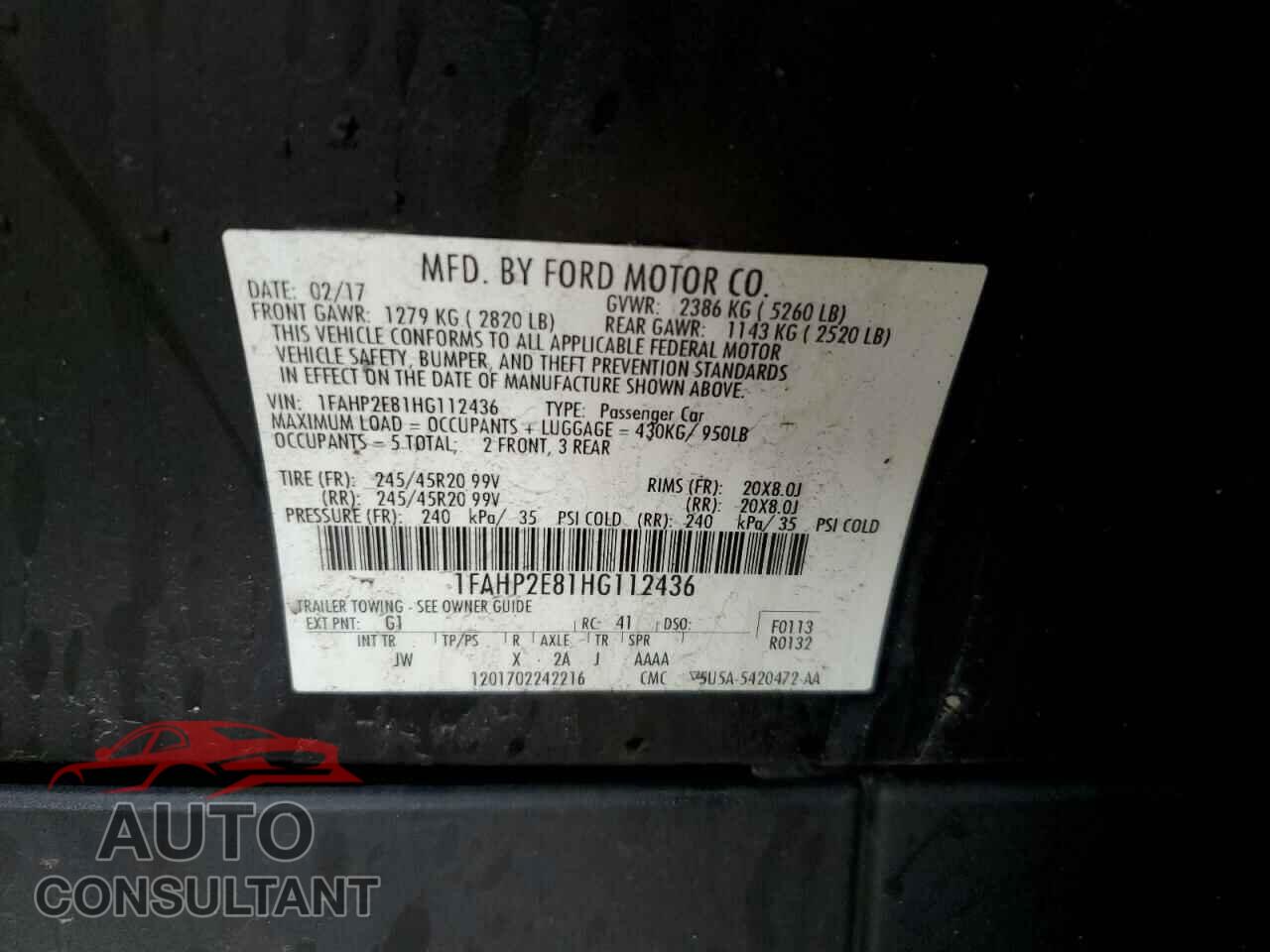 FORD TAURUS 2017 - 1FAHP2E81HG112436