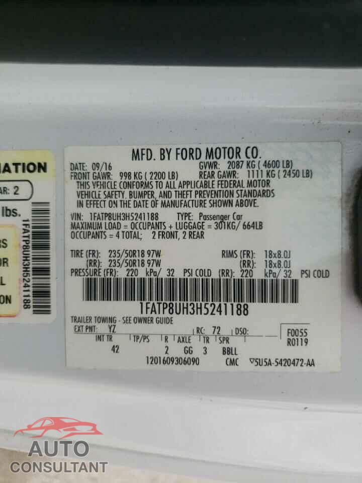 FORD MUSTANG 2017 - 1FATP8UH3H5241188