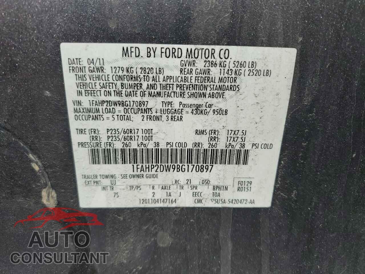 FORD TAURUS 2011 - 1FAHP2DW9BG170897