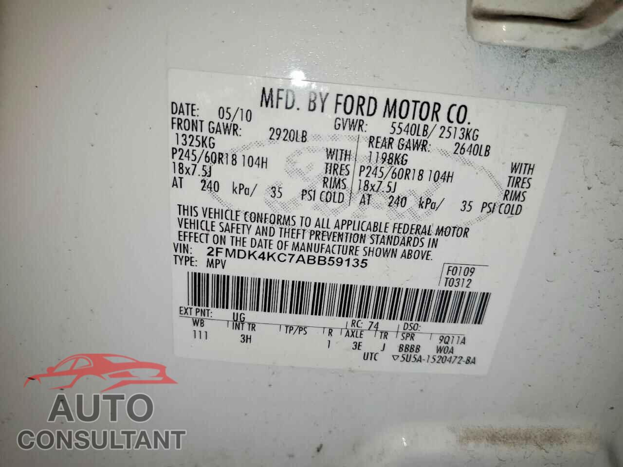 FORD EDGE 2010 - 2FMDK4KC7ABB59135