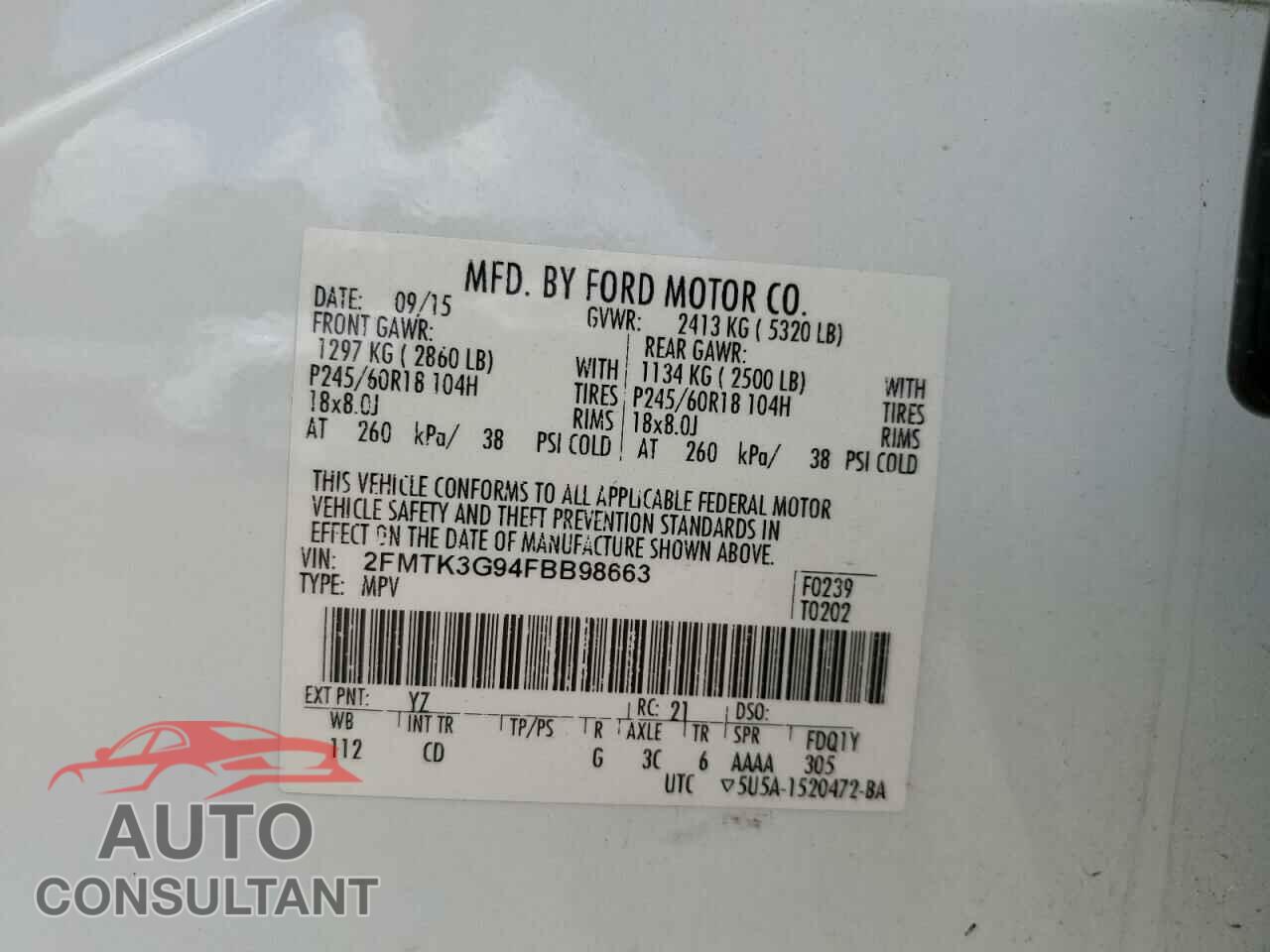 FORD EDGE 2015 - 2FMTK3G94FBB98663