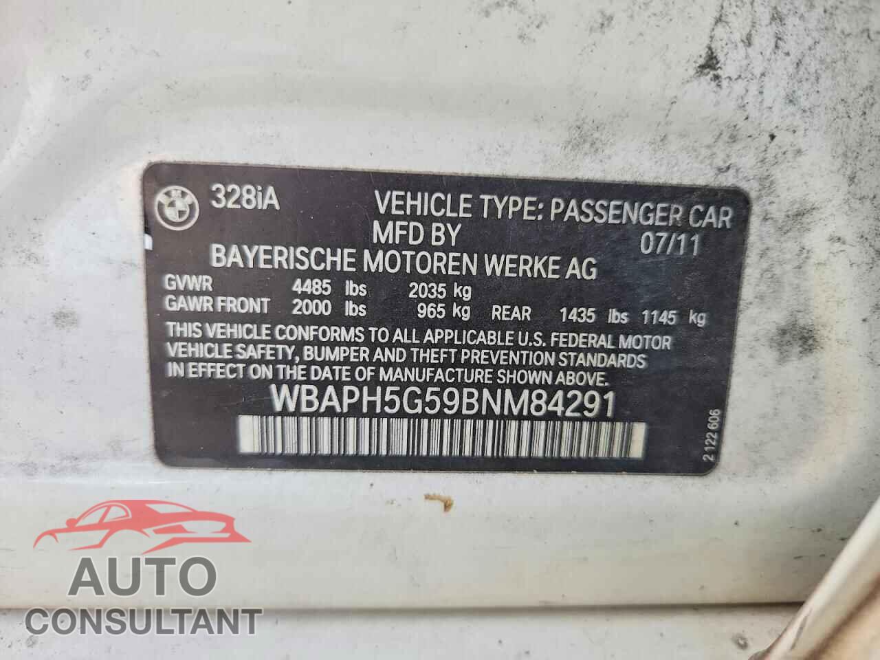 BMW 3 SERIES 2011 - WBAPH5G59BNM84291