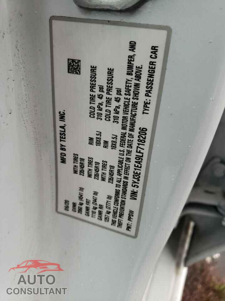 TESLA MODEL 3 2020 - 5YJ3E1EA9LF718206
