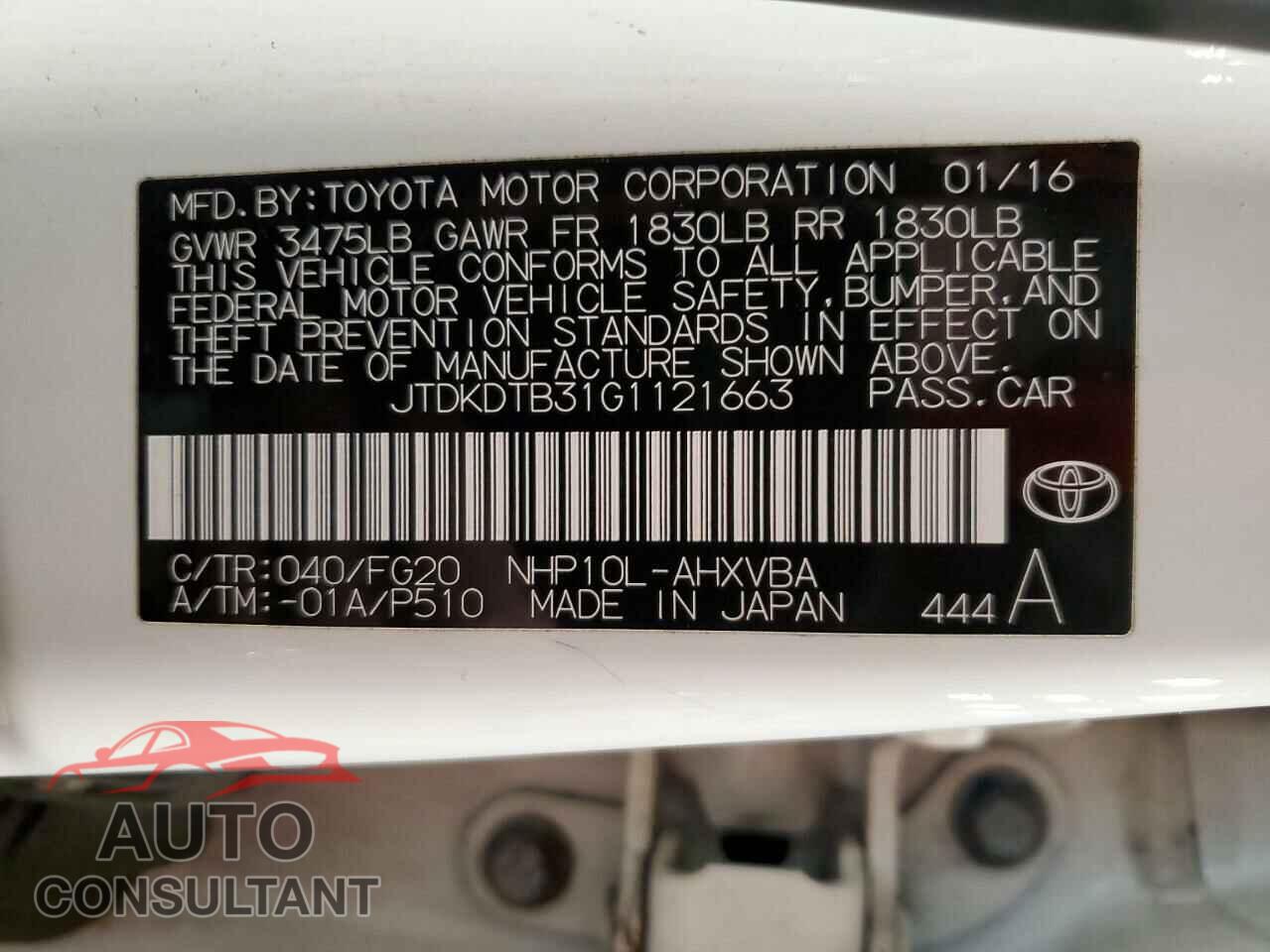 TOYOTA PRIUS 2016 - JTDKDTB31G1121663