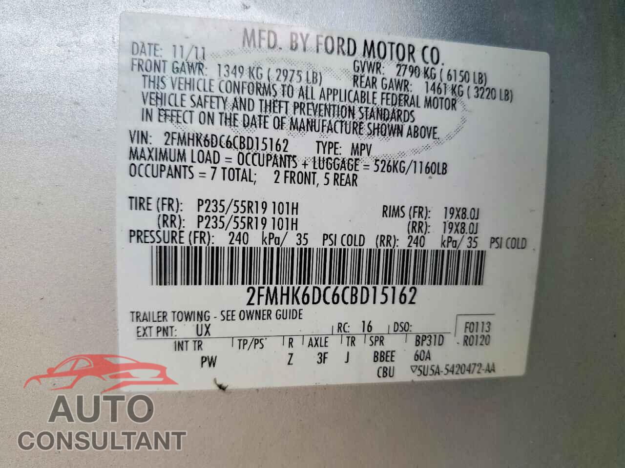 FORD FLEX 2012 - 2FMHK6DC6CBD15162