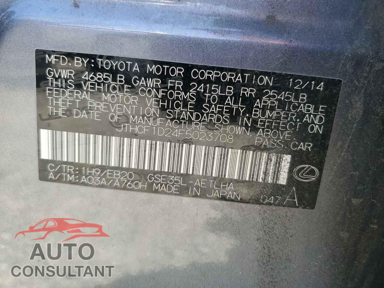 LEXUS IS 2015 - JTHCF1D24F5023708