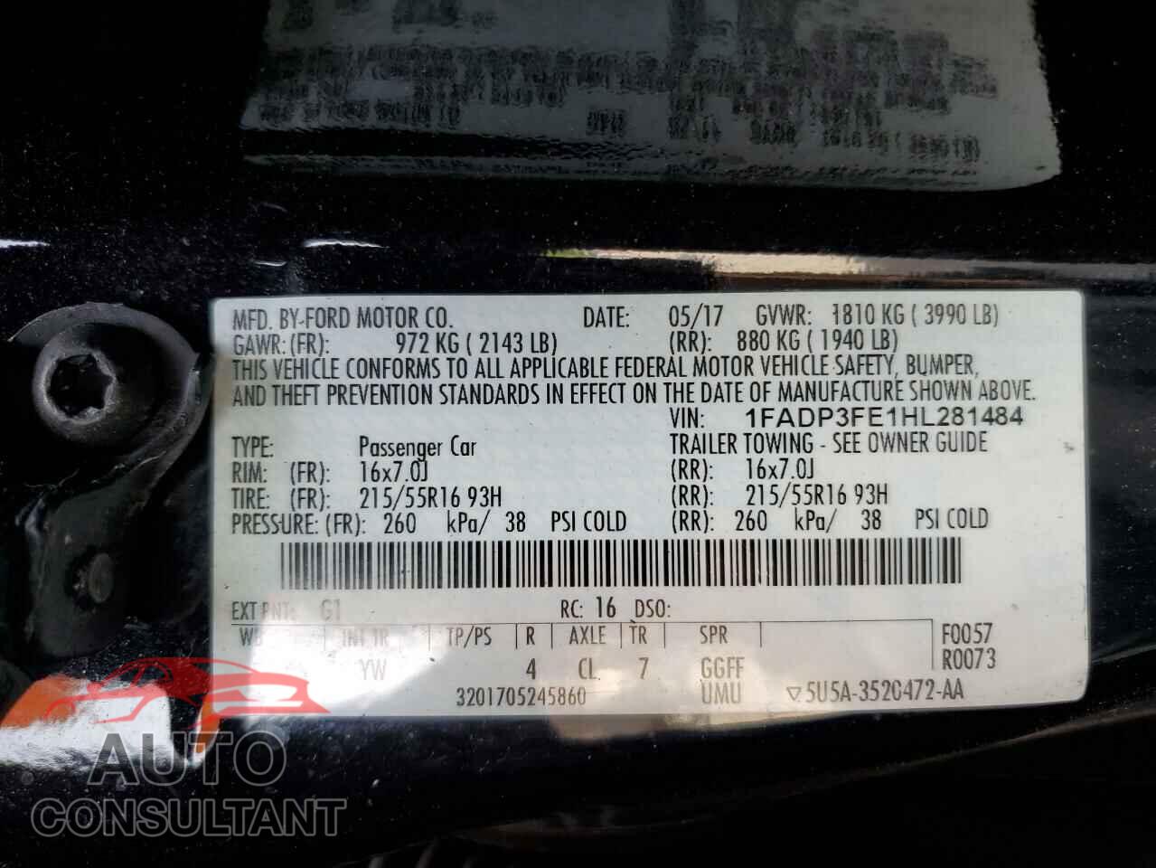 FORD FOCUS 2017 - 1FADP3FE1HL281484