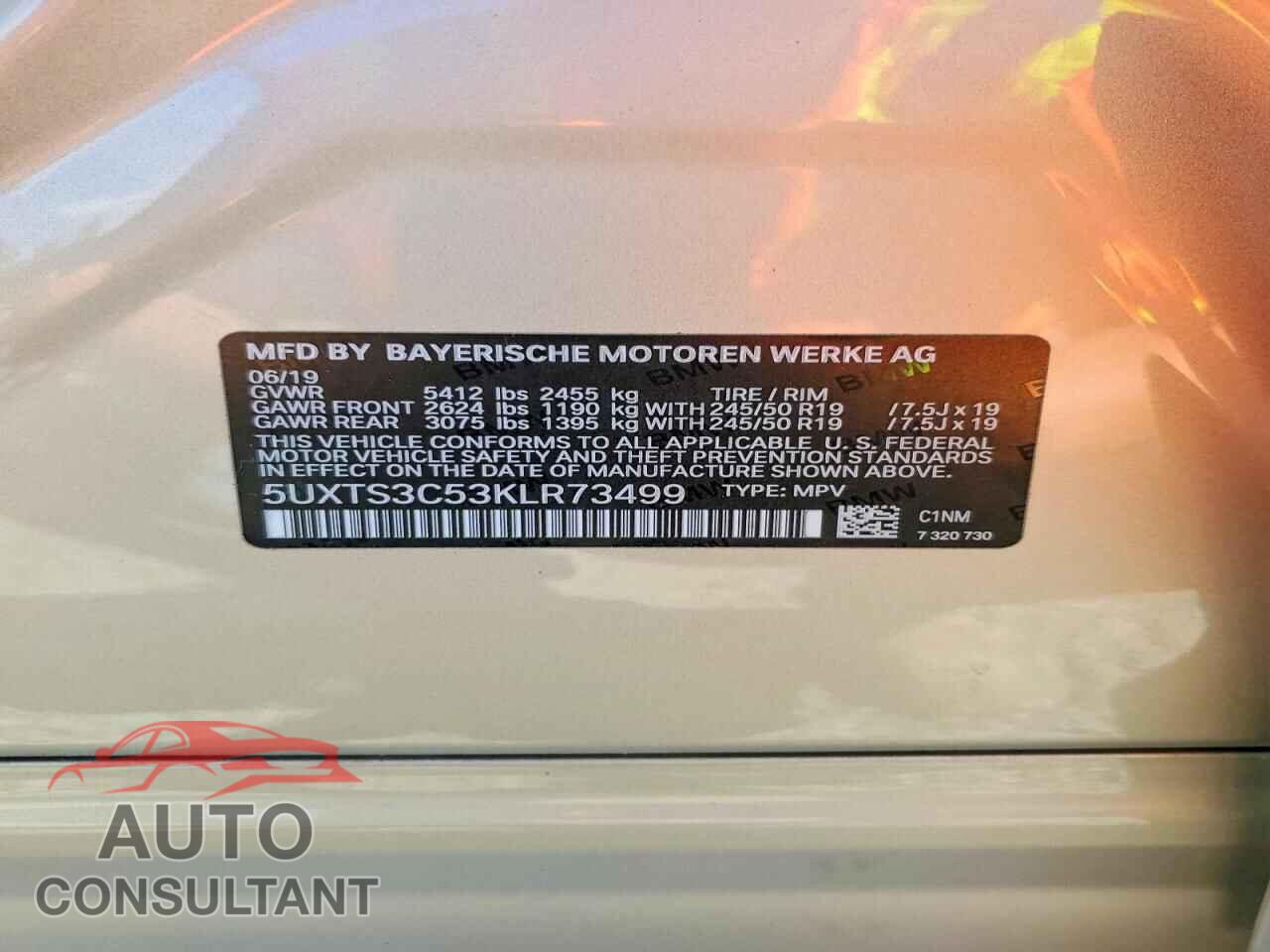 BMW X3 2019 - 5UXTS3C53KLR73499