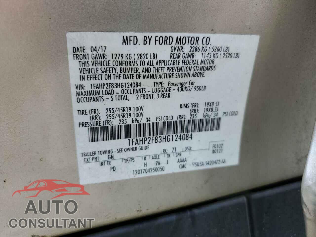 FORD TAURUS 2017 - 1FAHP2F83HG124084