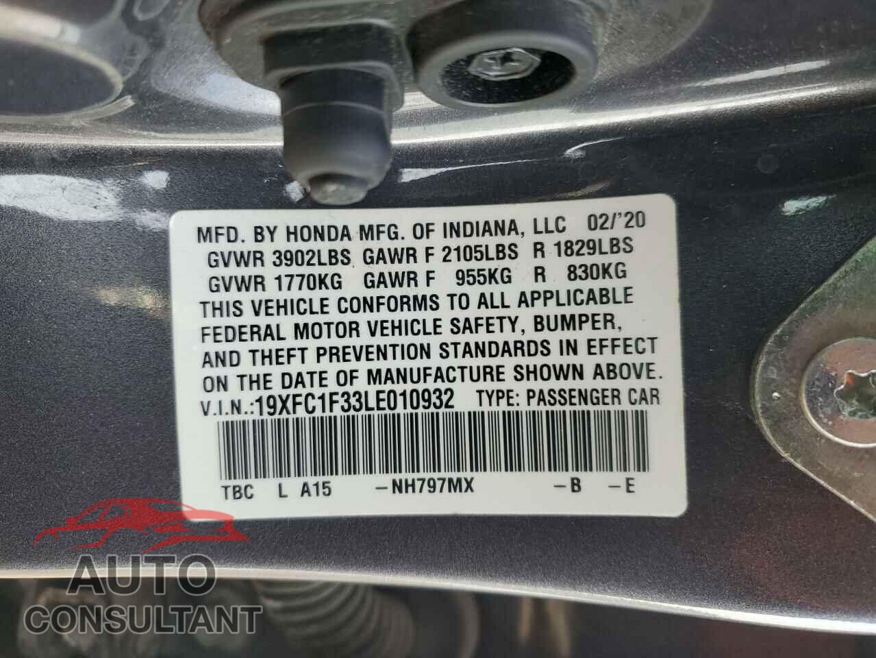 HONDA CIVIC 2020 - 19XFC1F33LE010932