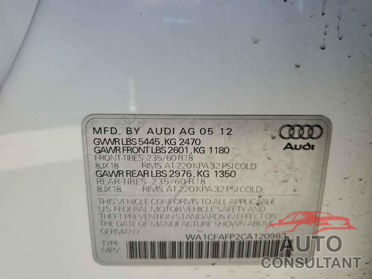 AUDI Q5 2012 - WA1CFAFP2CA120963