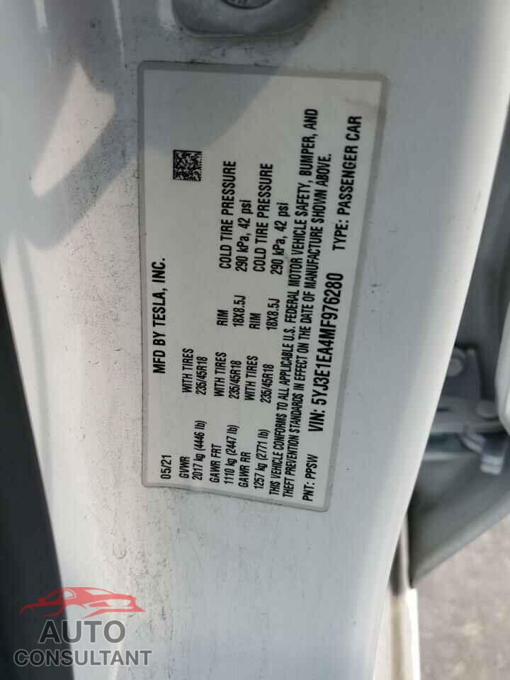 TESLA MODEL 3 2021 - 5YJ3E1EA4MF976280