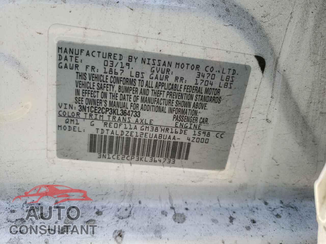 NISSAN VERSA 2019 - 3N1CE2CP3KL364733
