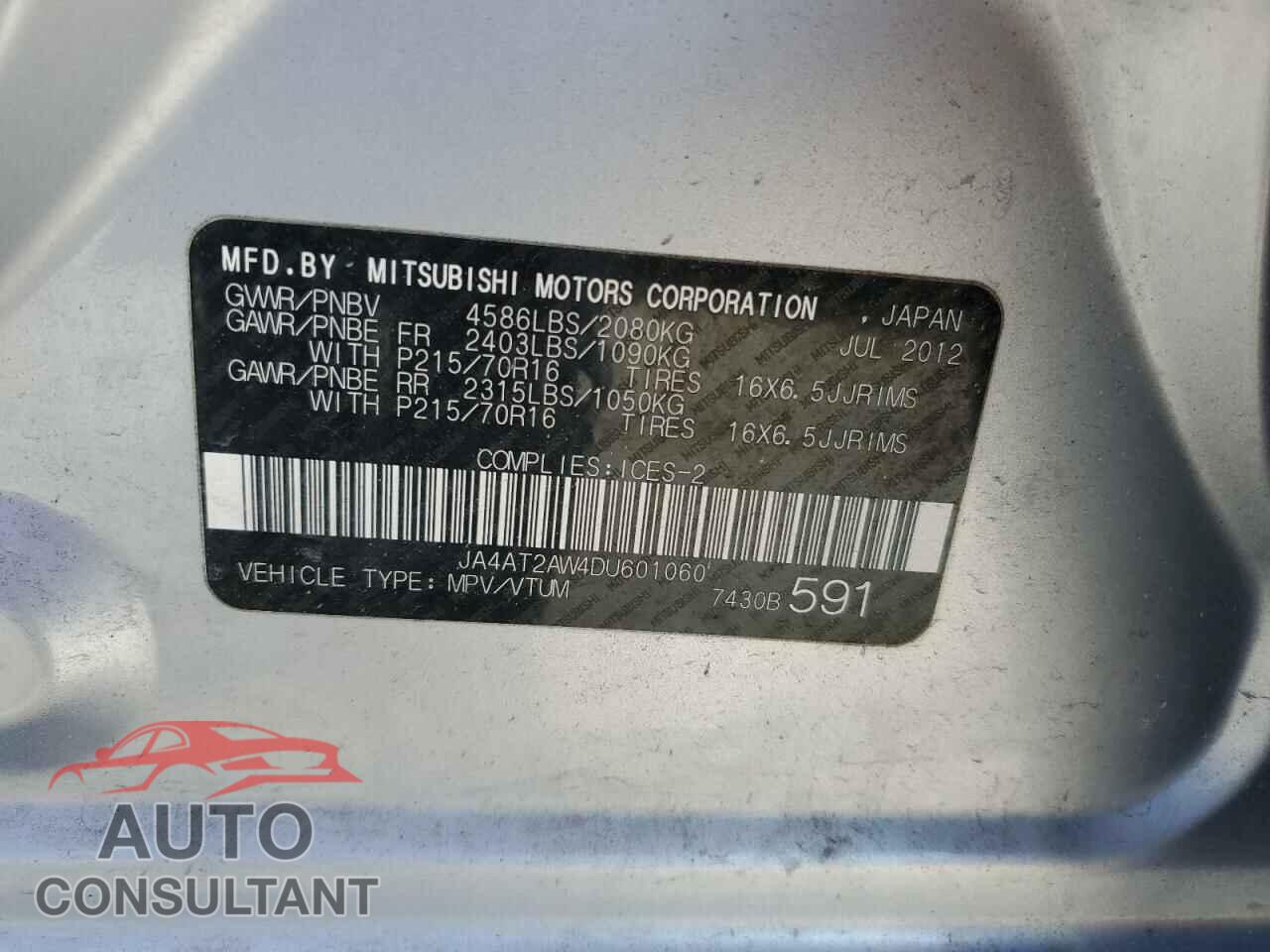 MITSUBISHI OUTLANDER 2013 - JA4AT2AW4DU601060