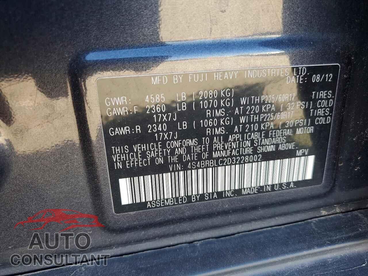 SUBARU OUTBACK 2013 - 4S4BRBLC2D3228002