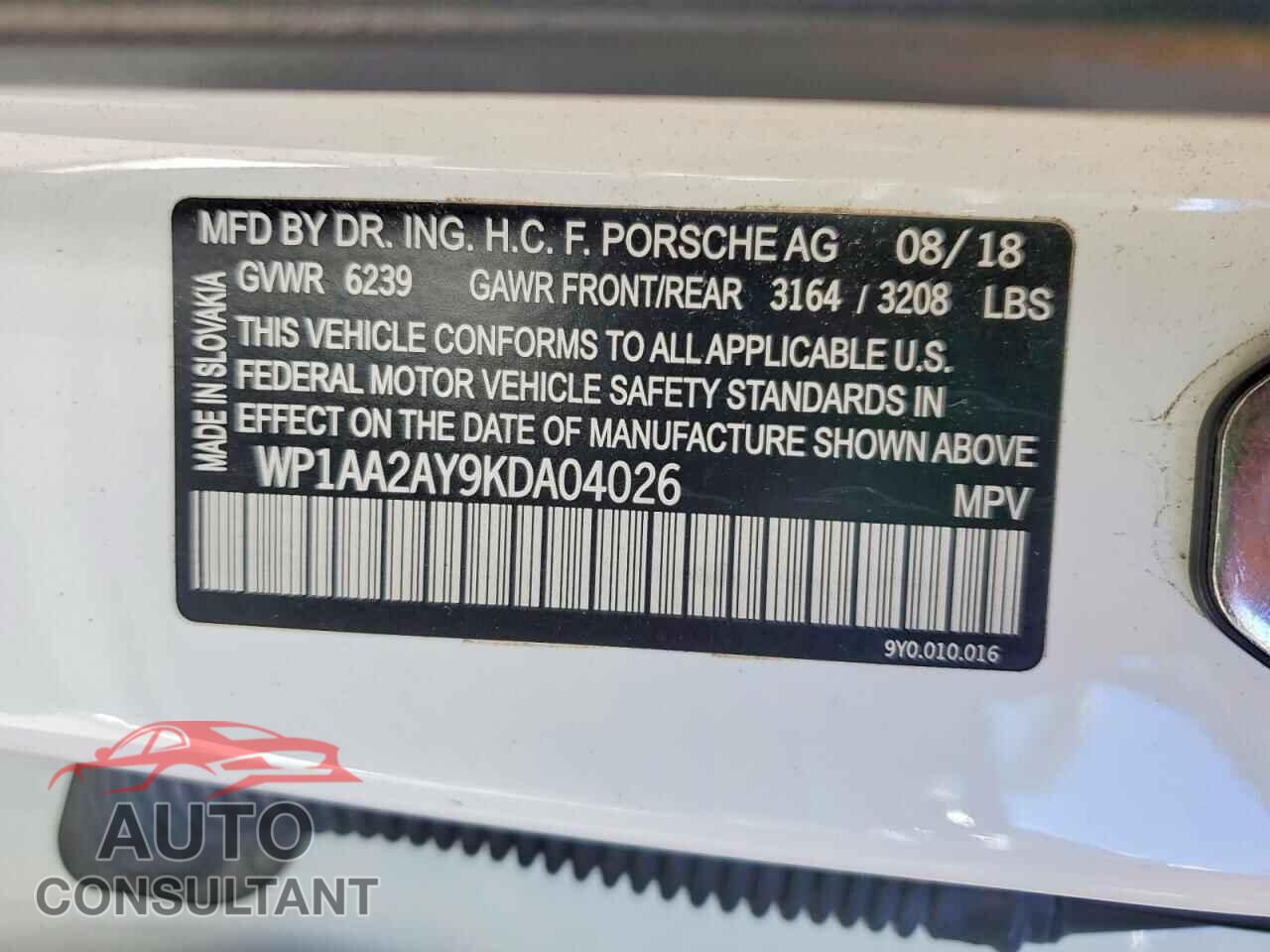 PORSCHE CAYENNE 2019 - WP1AA2AY9KDA04026