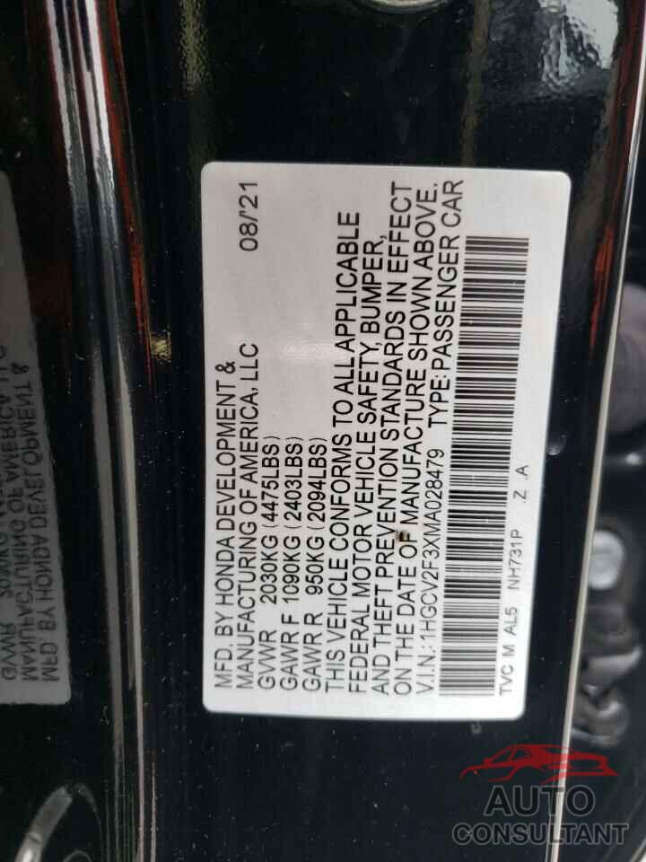 HONDA ACCORD 2021 - 1HGCV2F3XMA028479