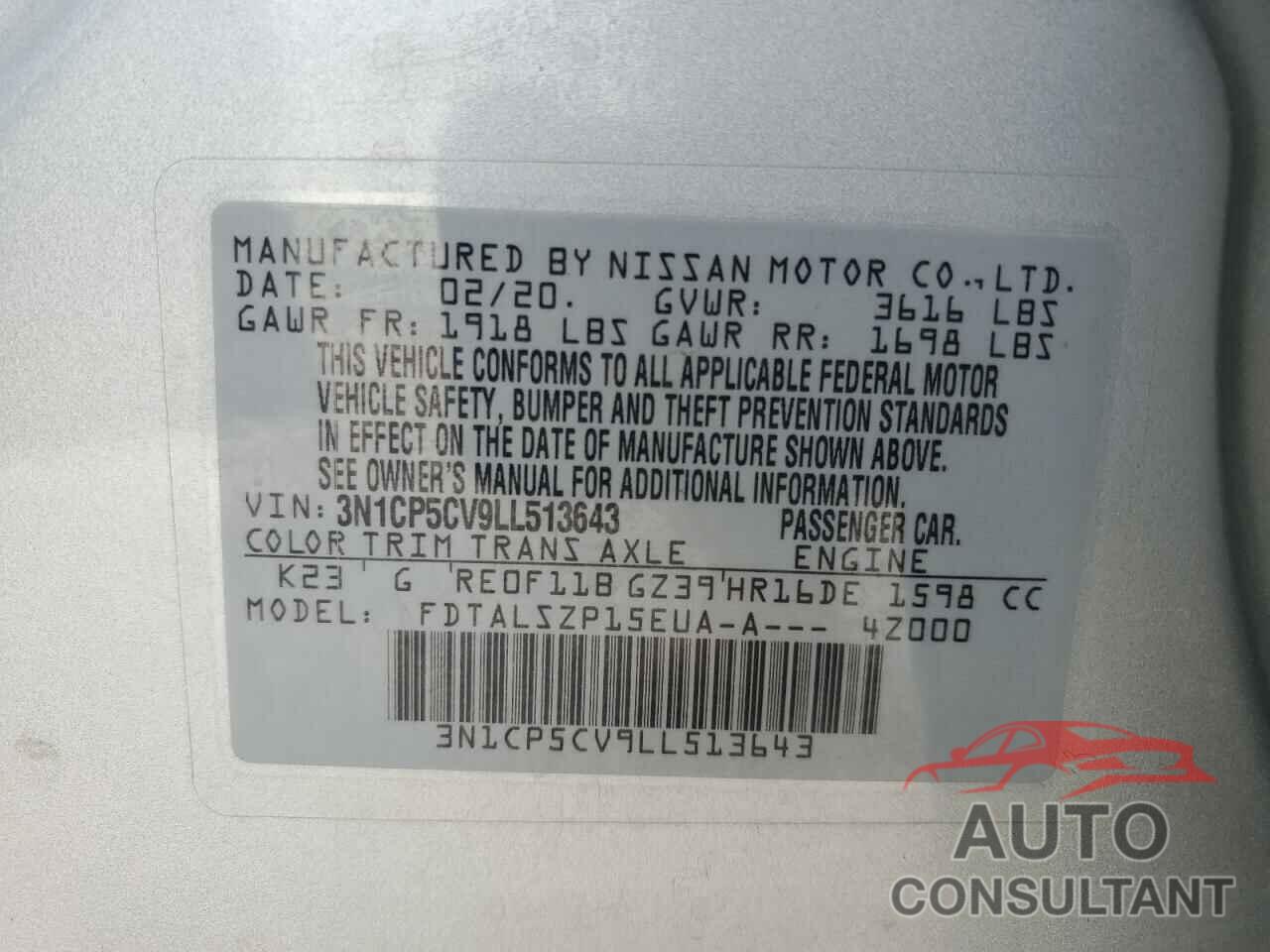 NISSAN KICKS 2020 - 3N1CP5CV9LL513643